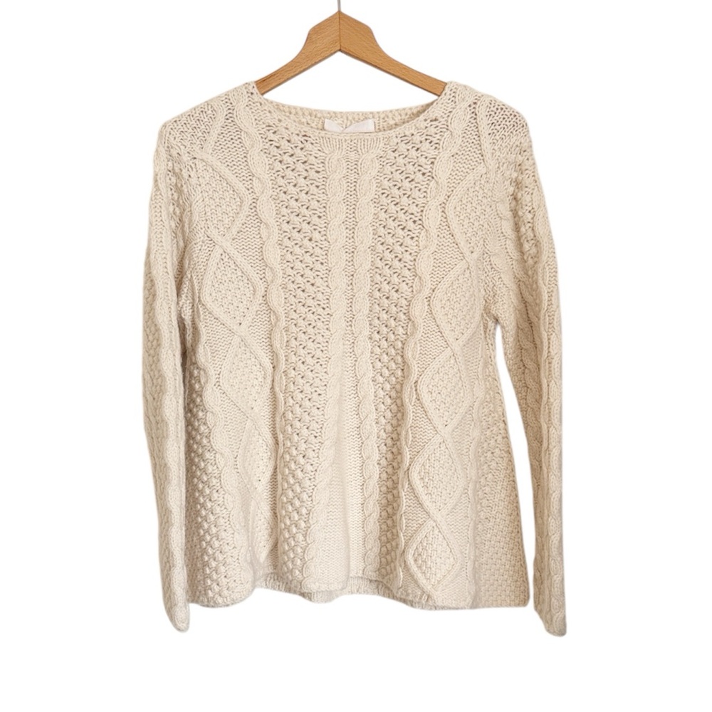Co Cashmere Cable Knit Hand Knit Ivory Cream Sweater size M